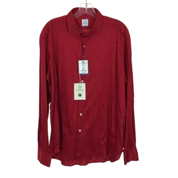 NWT Giangi Mens Size 17 1/2 Red Mercerized Italian Cotton Button Front Shirt NEW